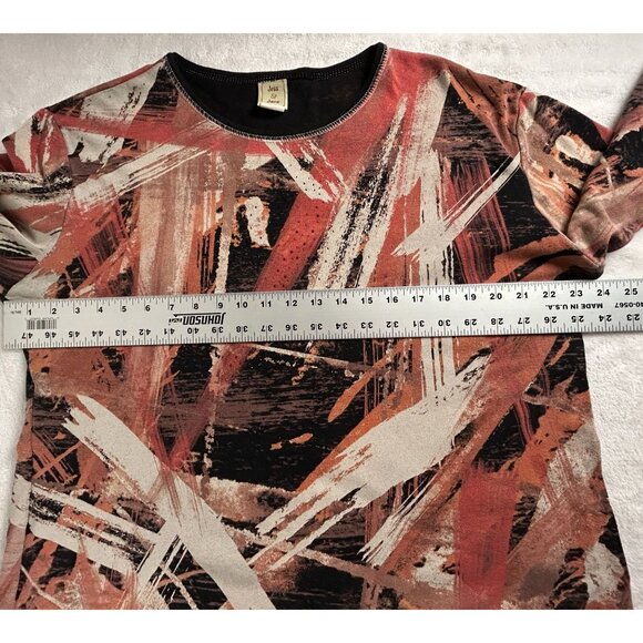Jess & Jane Womens 1X Fall Brushes Top Abstract Print 100% Cotton Made In USA - Picture 6 of 7